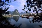 Wonderful ragged Limestone Mountains and Li River and city life of Yangshuo area of China