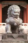 China, Beijing, Forbidden City. Bronze lion statue