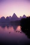 Fishing rafts on Li River, dawn, Guangxi Province, China