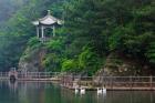 Pavilion with lake in the mountain, Tiantai Mountain, Zhejiang Province, China