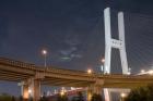 Full Moon Rises Above Nanpu Bridge over Huangpu River, Shanghai, China