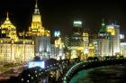 View of the Bund Area Illuminated at Night, Shanghai, China