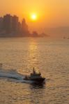 Sunset view from Victoria Harbor and Kowloon, Hong Kong, China
