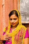 Woman in Colorful Sari in Old Delhi, India