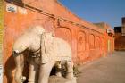Old Temple with Stone Elephant, Downtown Center of the Pink City, Jaipur, Rajasthan, India