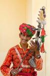 Young Man in Playing Old Fashioned Instrument Called a Sarangi, Agra, India