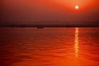 Sunset over the Ganges River in Varanasi, India