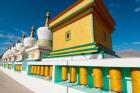 Chortens and prayer flags at Dali Lama's Ladakh home, Ladakh, India