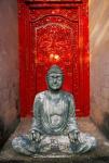 Buddha at Ornate Red Door, Ubud, Bali, Indonesia