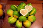 Display of fresh heart shaped limes, Tokyo, Japan