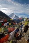 Prayer flags, Everest Base Camp Trail, peak of Ama Dablam, Nepal