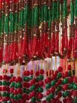 Beads hang in a store in Kathmandu, Nepal.