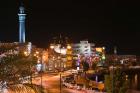 Oman, Muscat, Mutrah. Mutrah Corniche Buildings / Evening