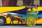 Horse cart walk by colorfully painted bus, Manila, Philippines