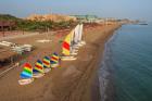 Aerial view of sailboats on the beach, Belek, Antalya, Turkey