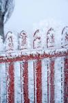 Frost on Gate, Mitchell's Cottage and Hoar Frost, Fruitlands, near Alexandra, Central Otago, South Island, New Zealand