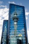 Reflection of Skytower in Office Building, Auckland, North Island, New Zealand
