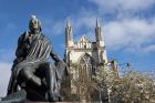 Robert Burns Statue, and St Paul's Cathedral, Octagon, Dunedin, South Island, New Zealand