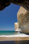 Sea cave, beach and cliffs, Tunnel Beach, Dunedin, South Island, New Zealand