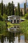 The shed and pond, Northburn Vineyard, Central Otago, South Island, New Zealand