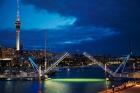 Wynyard Crossing Bridge, And Skytower, Auckland Waterfront, New Zealand