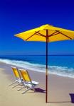 Yellow Chairs and Umbrella on Pristine Beach, Caribbean