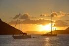 British Virgin Islands, Tortola Caribbean Sunset With Sailboats