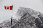 Canada, Alberta, Banff Mountain view with flag