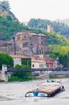 Chateau de Tournon, River Rhone and Pedestrian Bridge M Seguin, Tournon-sur-Rhone, Ardeche, France