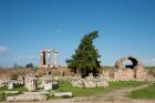 Greece, Corinth Carved stone rubble and the Doric Temple of Apollo