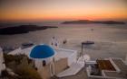 Blue Domed Church and Bell Tower, Fira, Santorini, Greece