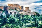 Acropolis, Green Trees, Hill From Agora Temple Of Athena Nike Propylaea, Athens, Greece