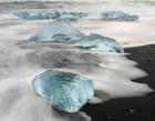 Icebergs On Black Volcanic Beach Near The Jokulsarlon Glacial Lagoon In The Vatnajokull National Park, Iceland