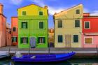 Italy, Burano Colorful House Walls And Boat In Canal