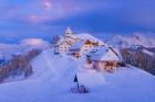 Italy, Monte Lussari Winter Night At Ski Resort
