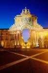 Portugal, Lisbon, Rua Augusta, Commerce Square With The Night Lights Of The City