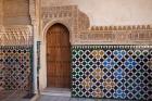 Spain, Andalusia, Alhambra Ornate door and tile of Nazrid Palace