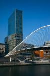 Spain, Bilbao, Zubizuri Bridge over Rio de Bilbao