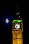 London, Big Ben Clock tower, the moon