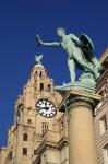 Liver Building and Statue, Liverpool, Merseyside, England