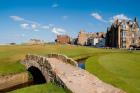 Golfing the Swilcan Bridge on the 18th Hole, St Andrews Golf Course, Scotland