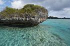 Fiji, Island of Fulanga. Lagoon inside volcanic caldera. Mushroom islets, limestone formations.