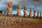 Easter Island, Chile A Row Of Moai Statues