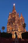 Mexico, San Miguel De Allende Cathedral Of San Miguel Archangel Lit Up At Night
