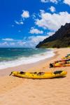 Sea Kayaks On Milolii Beach, Island Of Kauai, Hawaii