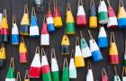 Colorful Buoys Hanging On Wall, Bar Harbor, Maine