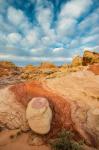 Early Morning Clouds And Colorful Rock Formations, Nevada