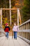 Children on suspension bridge New Hampshire