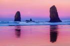 Oregon, Bandon Sunrise On Beach Sea Stacks