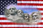 American flag and Mt Rushmore National Monument, South Dakota